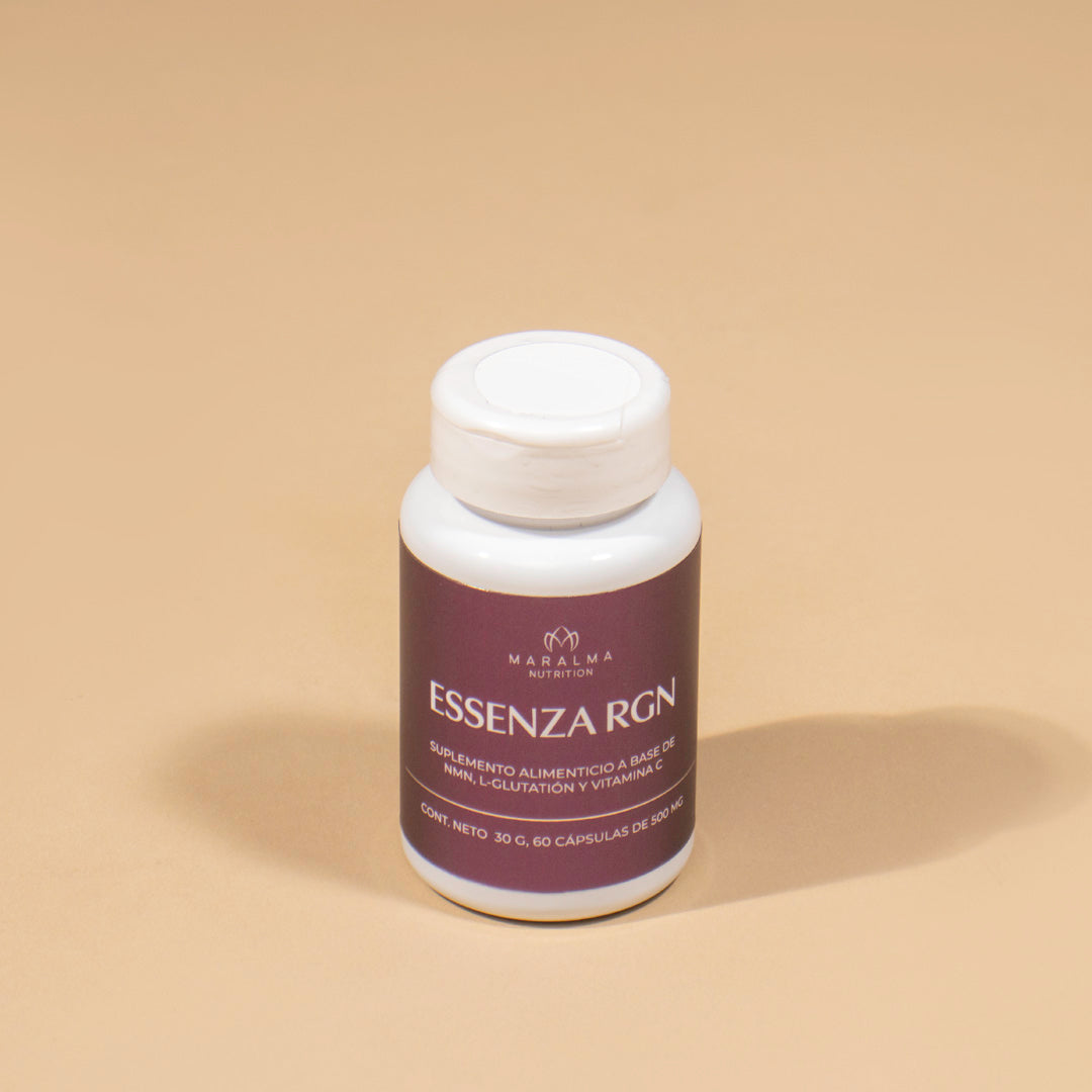 ESSENZA RGN · Suplemento a base de NMN, L-Glutatión y Vitamina C.